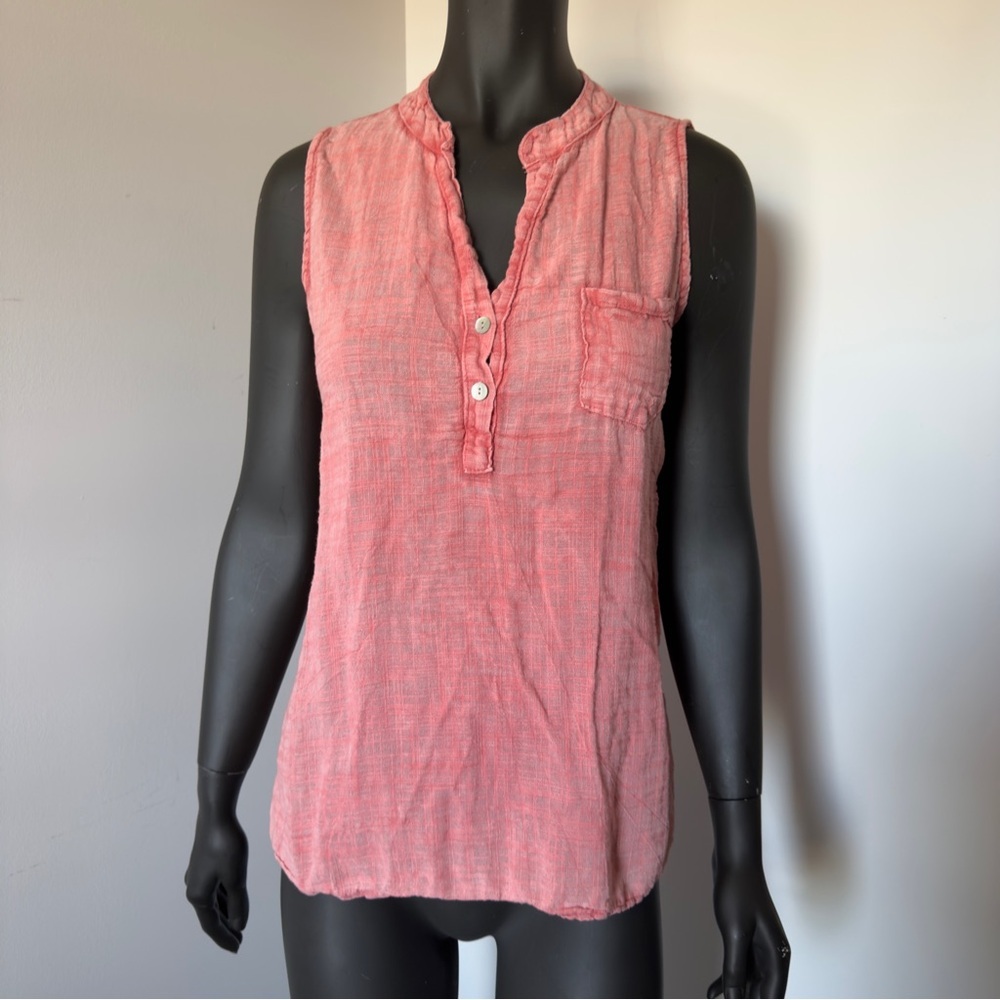 355. Italian Cotton Sleeveless Pink Henley Top